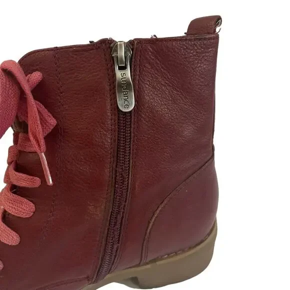 Sundance Red Studded Lace Up Boots